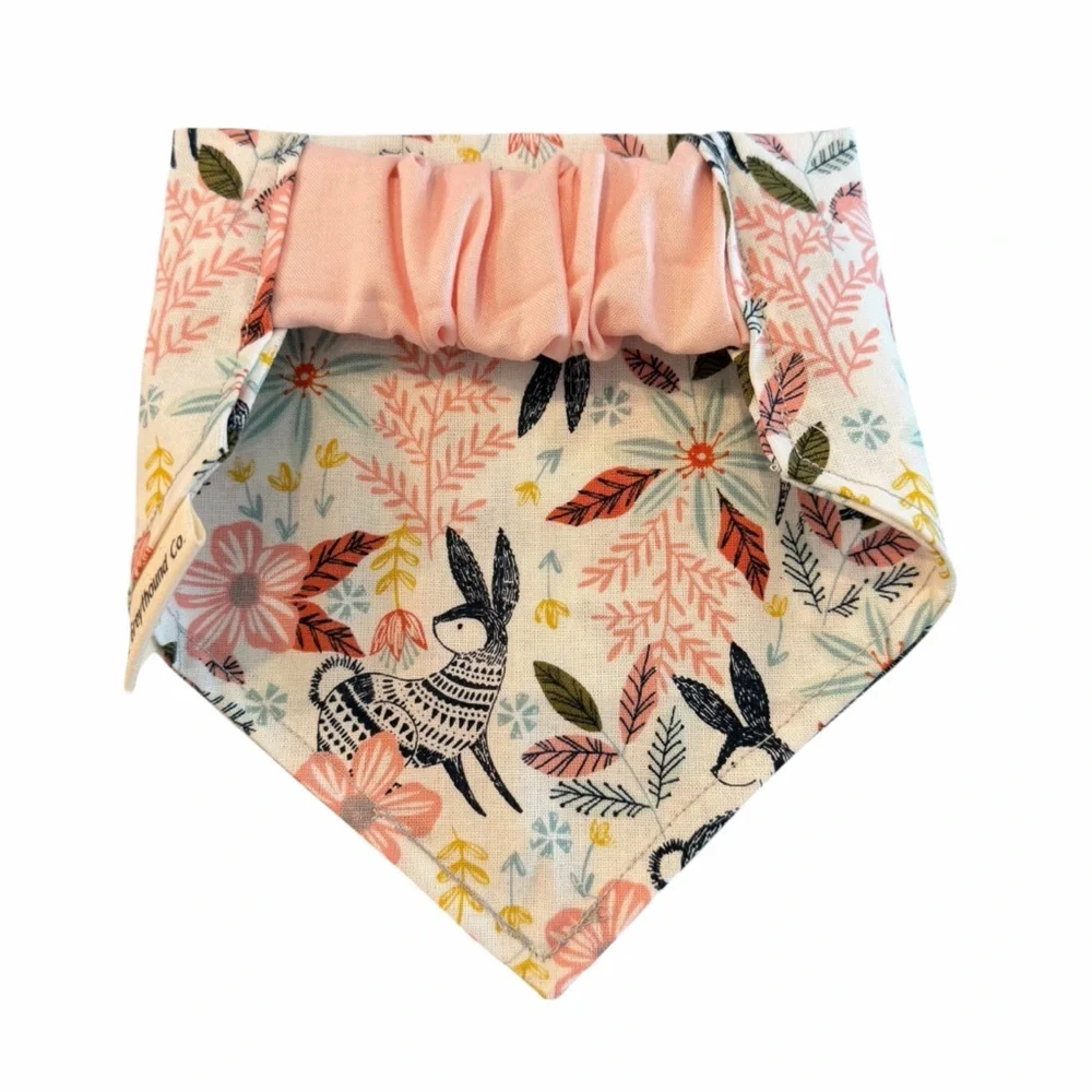 Scrunchie Floral Bunny Print Cotton Bandana - Pink, Coral, Blue